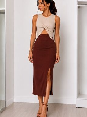 Color Block Ribbed Midi Dress NWT Size XS